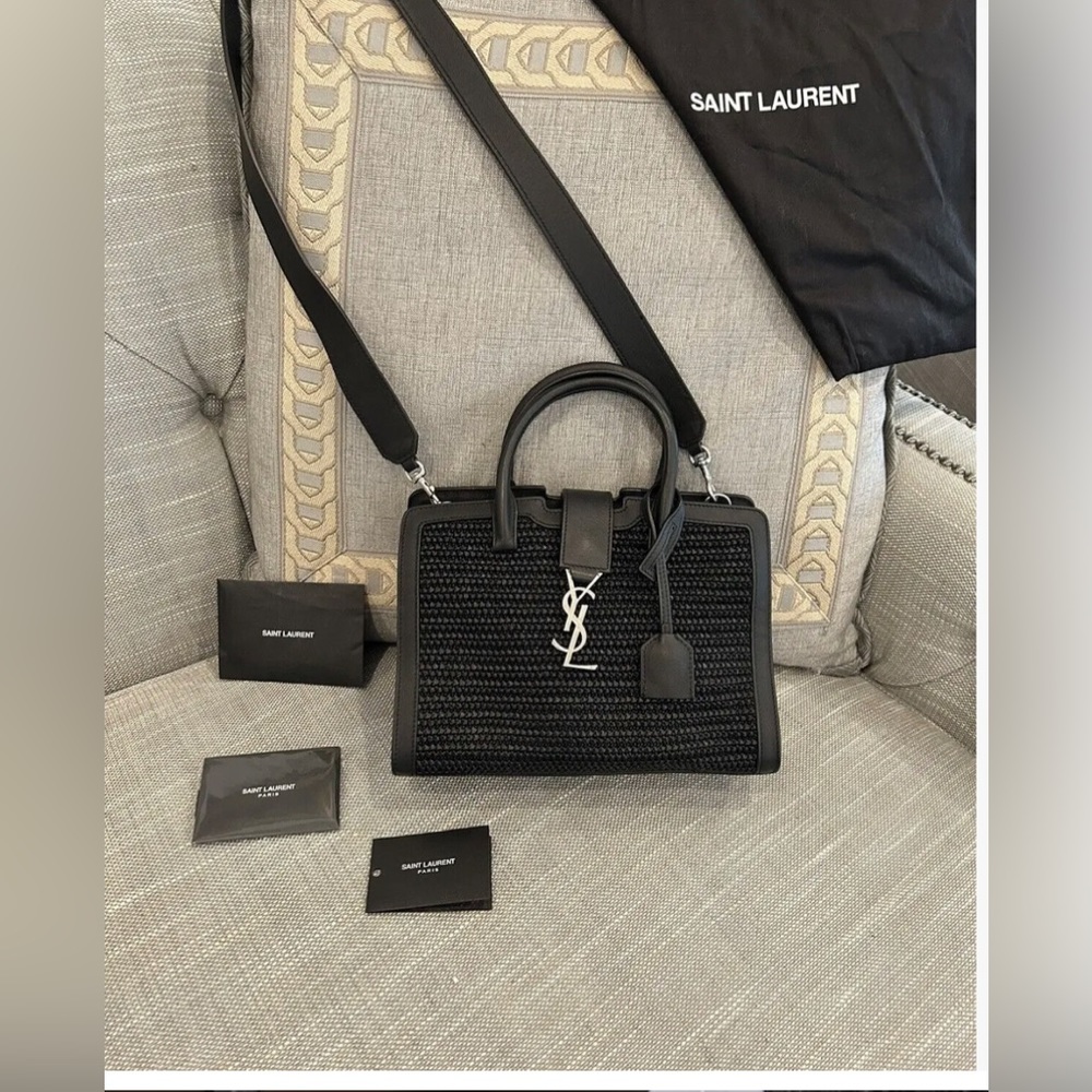 Authentic black YSL Raffia Crochet/Leather/Remov Strap